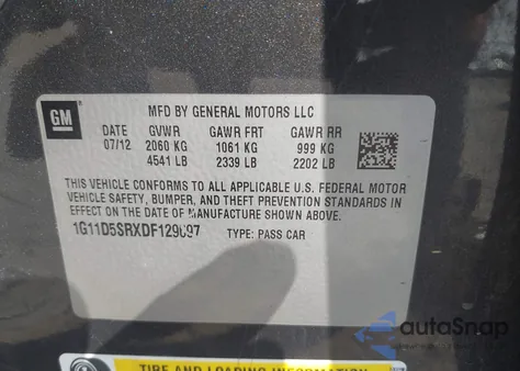 2013 Chevrolet Malibu Eco from USA, damaged, VIN 1G11D5SRXDF129697